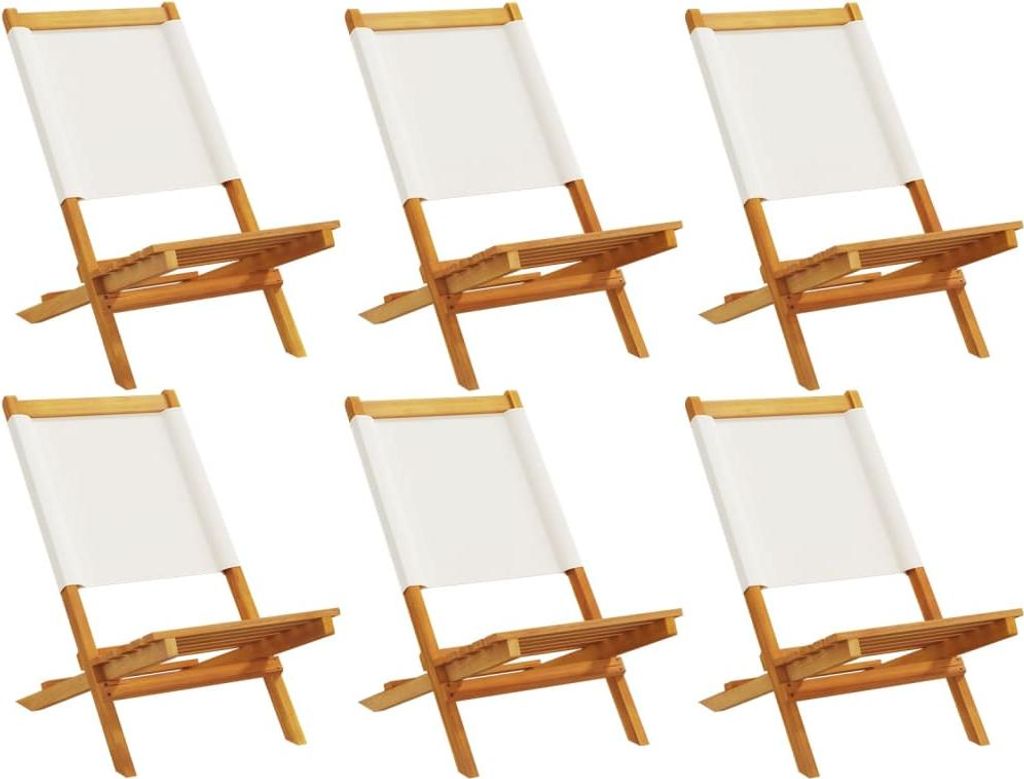 vidaXL Gartenstühle 6 Stk. Klappbar Cremeweiß Stoff und Massivholz