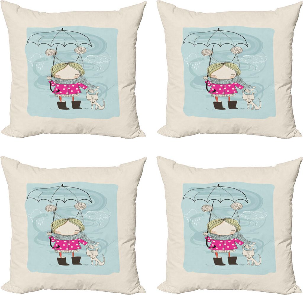 ABAKUHAUS Hund Kissenbezug Set (4 Stück), Kleines Mädchen Winter-Hund, Moderner Doppelseitiger Digitaldruck, 60 cm x 60 cm, Mehrfarbig