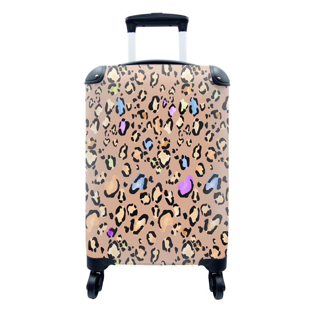 MuchoWow Koffer Handgepäck Trolley Rollkoffer Kleine Reisekoffer mit 4 Rollen - Pantherdruck - Regenbogen - Muster - Cabin Size < 55x40x23 cm & ...