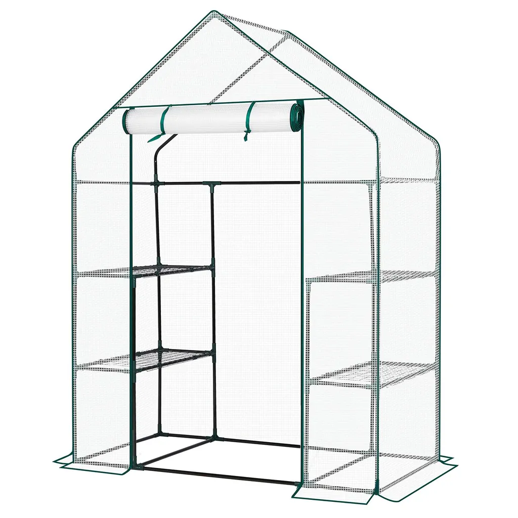 FCH Serre de Jardin en Film PE Blanc 143x73x195 cm avec 4 Étagères