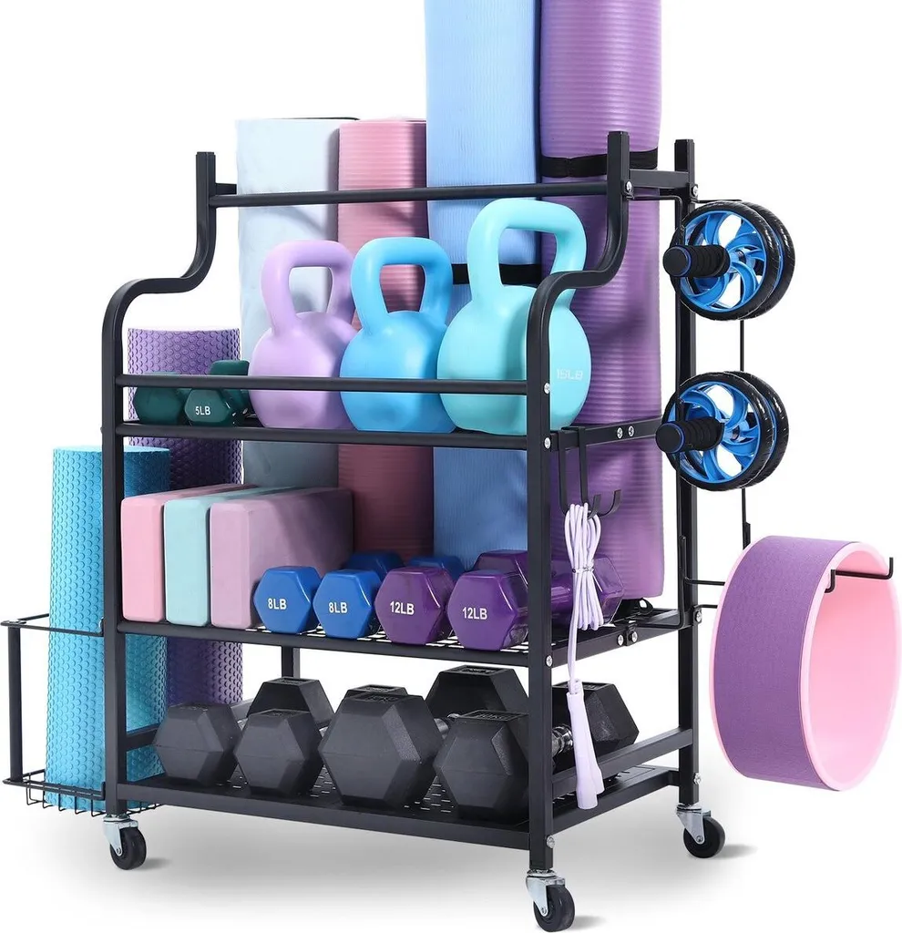 Organisateur de salle de sport pour ranger tapis de yoga et haltères