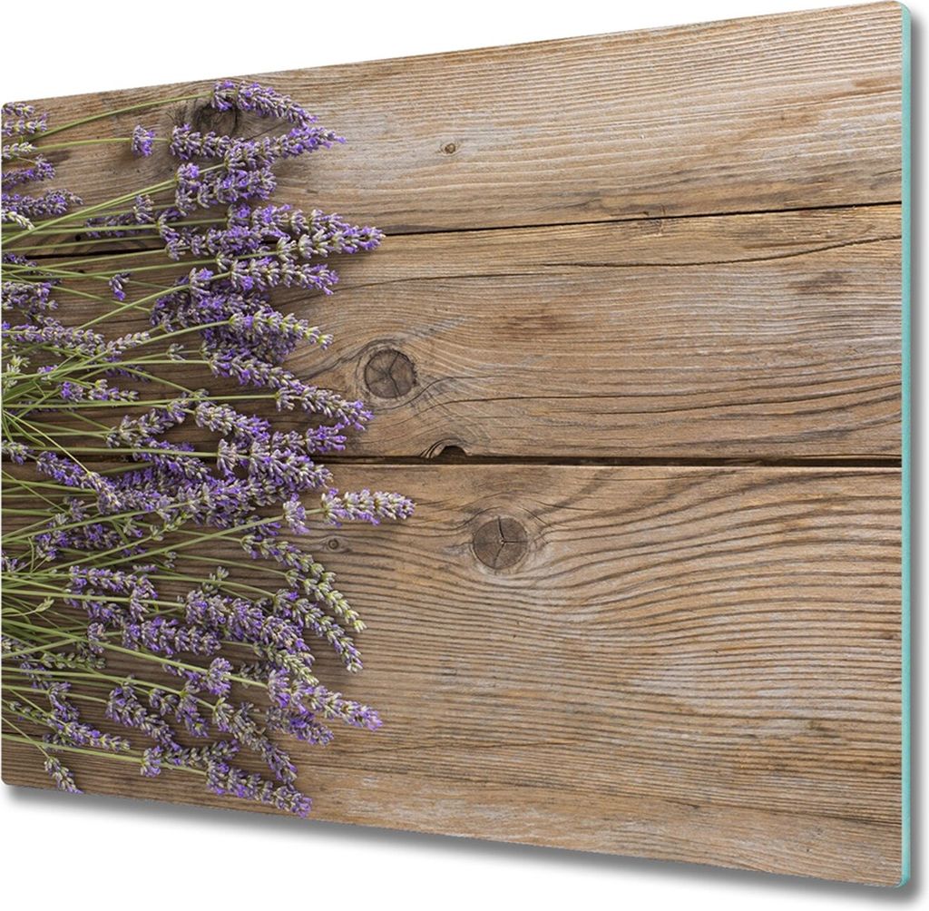 Glas Herdabdeckplatte 60x52 cm Spritzschutz Glasabdeckplatte Schneidebrett Lavendel Holz