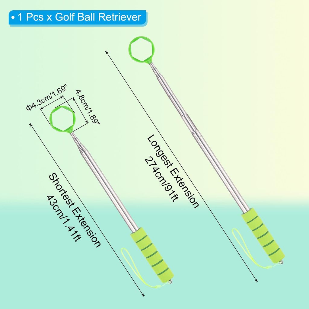 Golfball-Retriever Teleskop, 9 Ft Edelstahlkopf Ballgreifer mit Lanyard fš¹r Wasser Golfball-Picker-Tool Golfzubeh?r, Grš¹n