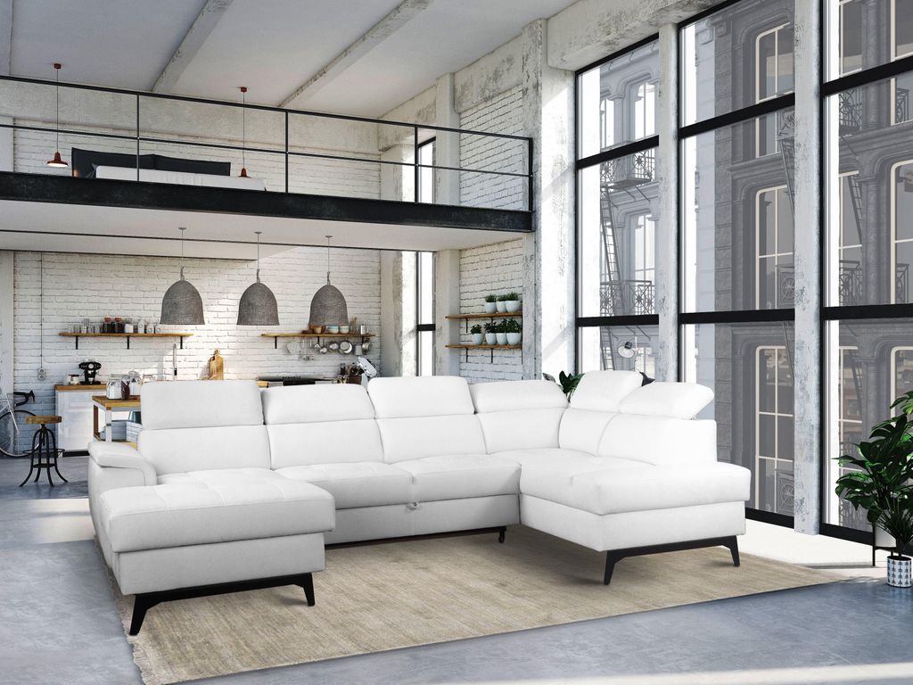 Masseno Ecksofa VOLA mit Schlaffunktion U-Form, Sofa mit Bettkasten, Wohnzimmersofa, Couch, Soffa, Bettsofa, Couchgarnitur- Weiß, BUBBLE 1