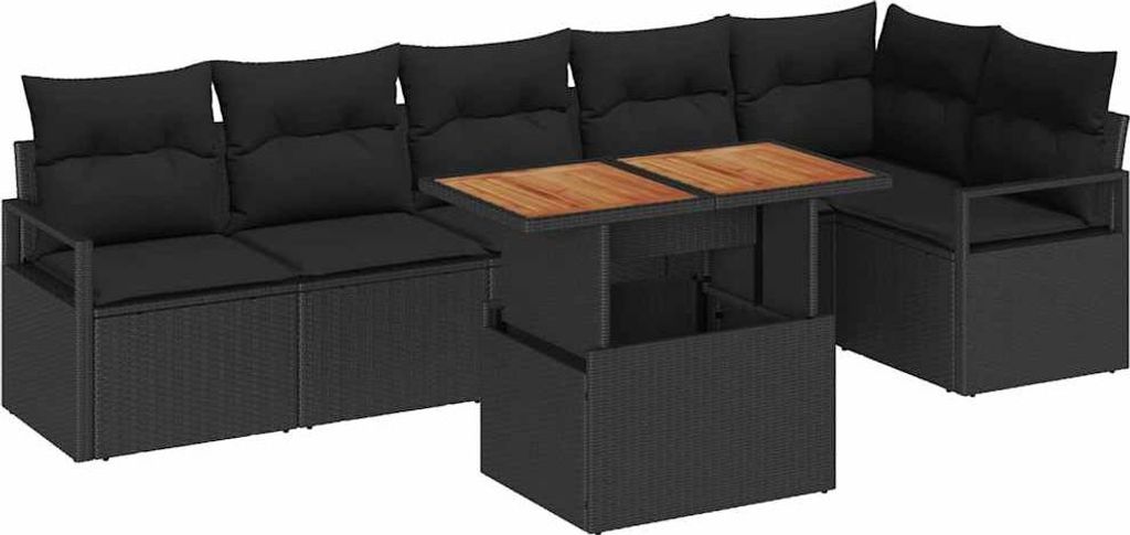 "SALE 2026" Garten-Sofa-Set - elegantes Design - Sitzgruppe mit Sofa, Tisch - mit Speicher 7 pcs Schwarz Poly Rattan - Terassenmöbel DEMöbel493292