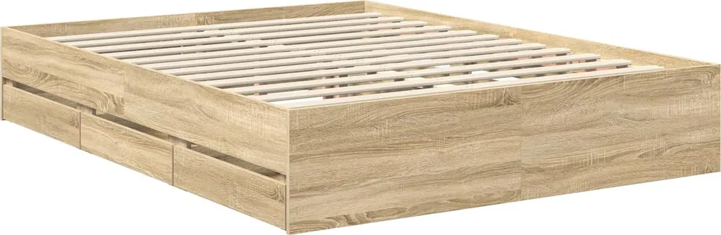 Cadre de lit robuste 150x200 imitation chêne clair mat - 6