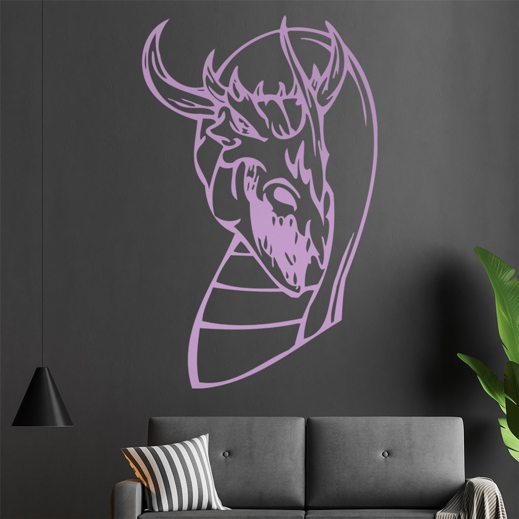Drachen Kopf Wandtattoo in 6 Größen - Wandaufkleber Wall Sticker - Dekoration, Küche, Wohnzimmer, Schlafzimmer, Badezimmer