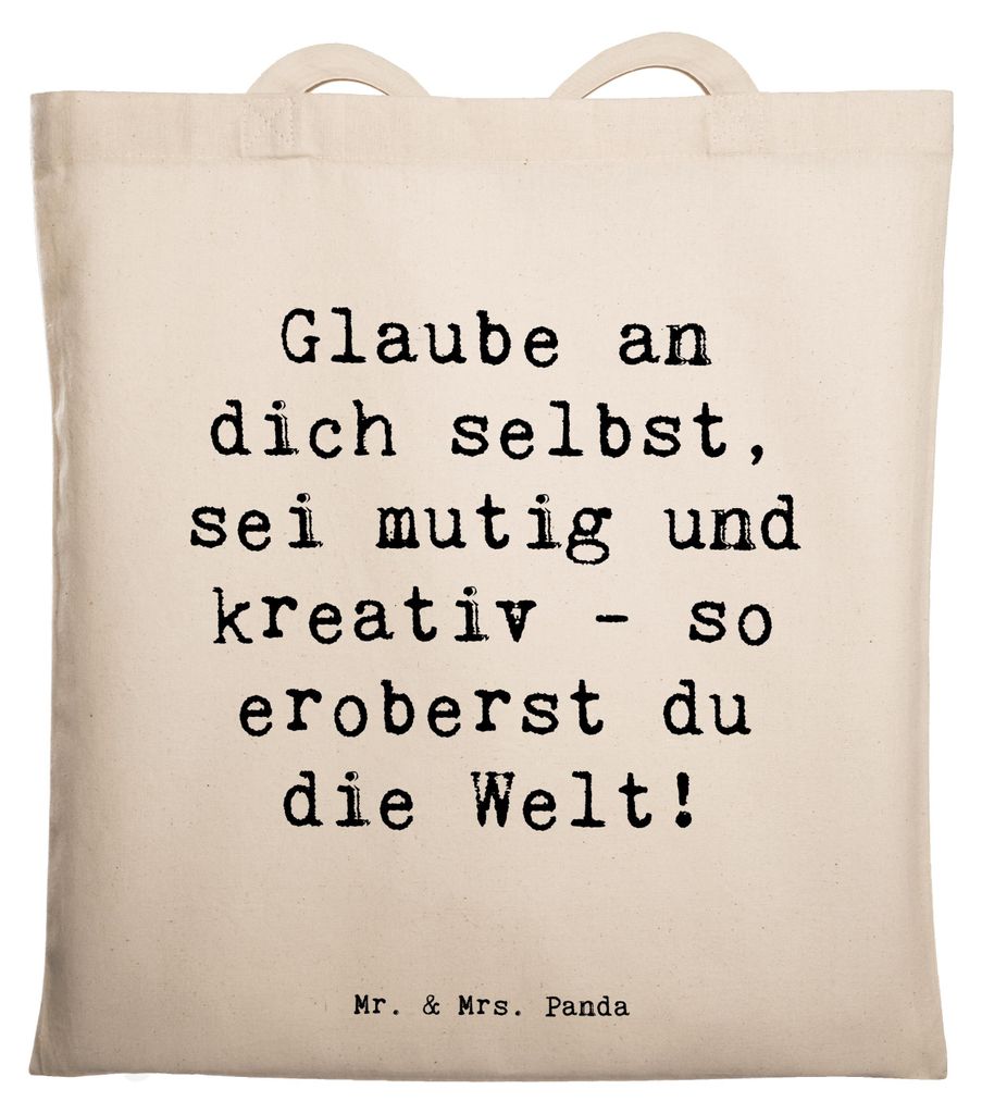 Mr. & Mrs. Panda Jutetasche Spruch Die Freude an der Kreativität entdecken - Transparent - Geschenk, Selbstvertrauen, Zuversicht, Laptoptasche, To...