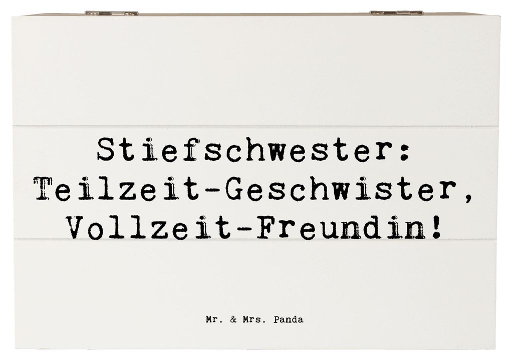Mr. & Mrs. Panda Holzbox Spruch Stiefschwester Freundin 22 x 15 cm - Weiß - Geschenk, schatztruhe, Verbindung, Familienrollen, Schatzkiste, Holz A...