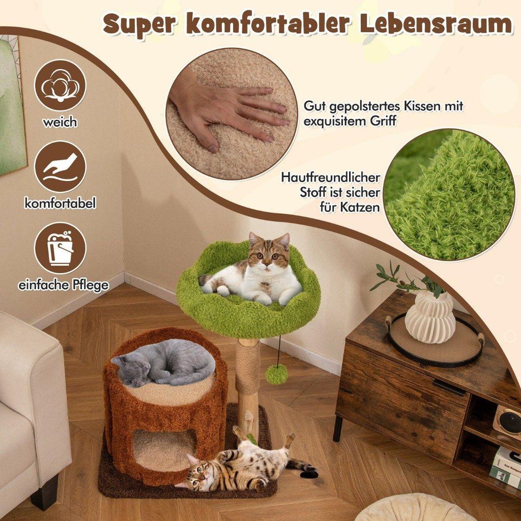 Kratzbaum Katzen Katzenbaum mit Katzenhöhle in Baumlochform Braun+Grün 60 x 46 x 73 cm