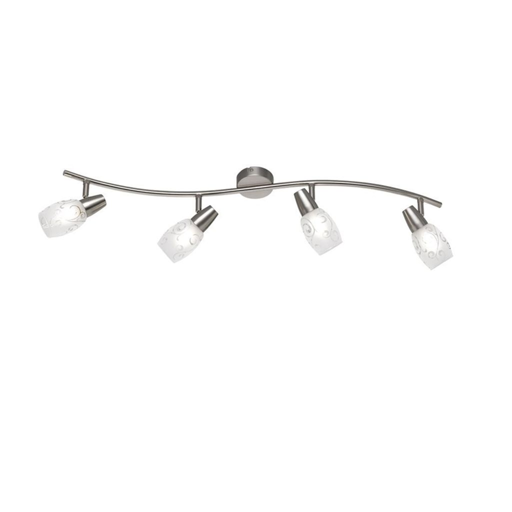 Deckenstrahler 4 flammig matt Silber Dekorglas satiniert, 79cm breit - R80024007