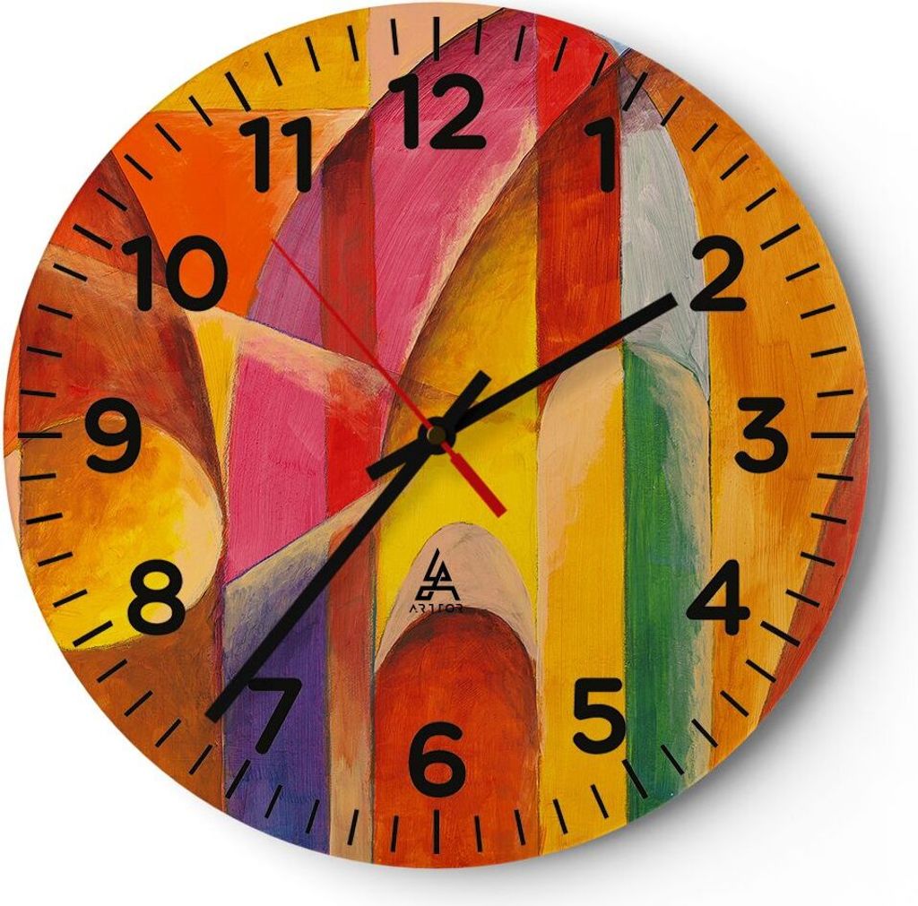 Wanduhr - Rund - Glasuhr - Abstraktion modern - 30x30cm - Schleichendes Uhrwerk - Lautlos - zum Aufhängen bereit - Dekoration Modern - Wanddekorat...