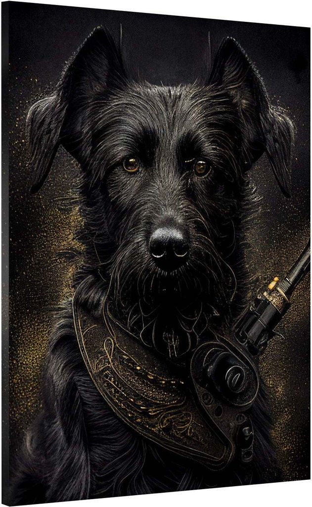 Hund Gold Style Tier Abstrakt Leinwandbild Wandbild Kunst Deko XL: 90x120x2cm