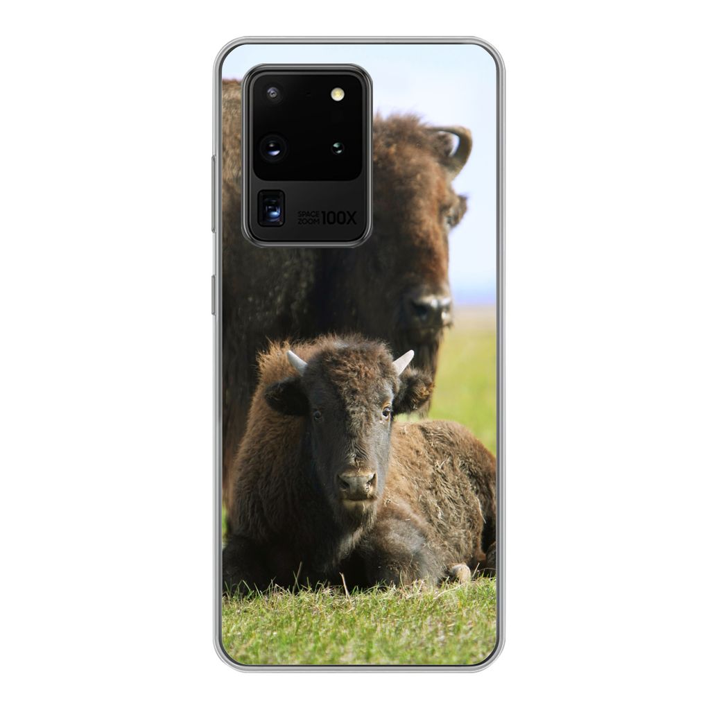 MuchoWow Handyhülle Schutzhülle Hülle für Samsung Galaxy S20 Ultra Büffel - Gras - Kalb Silikon Softcase Handy Hülle - Karteninhaber