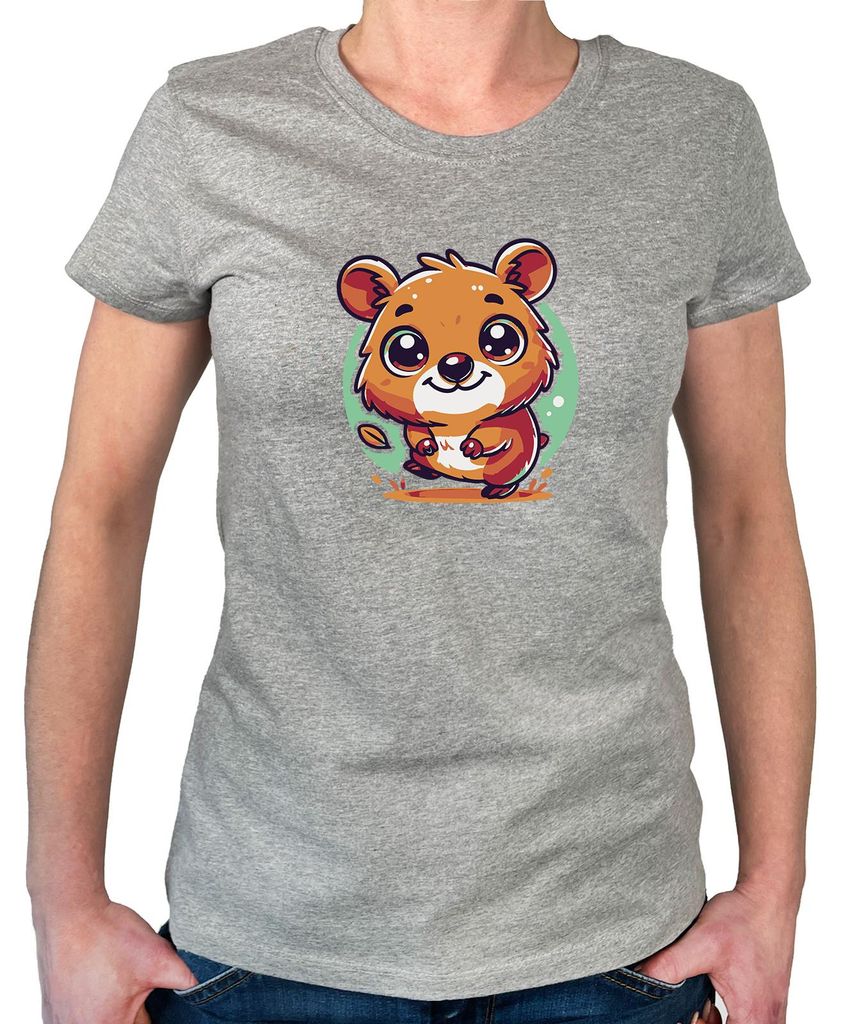 Huuraa Damen T-Shirt Quokka Comic XXL Sport Grey Bio Baumwolle Fairtrade Damenshirt Geschenkidee