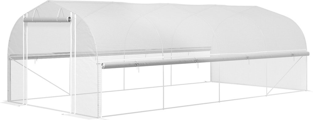 6x3x2 m Gewächshaus, begehbar, 8 Fenster, Tür, Fliegennetze, Metallgestell, Weiß