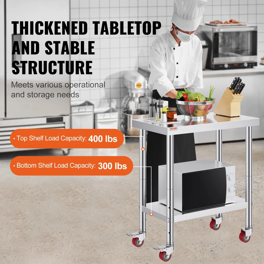Table de découpe inox 76x45 cm avec étagère réglable et 4 roulettes - 10