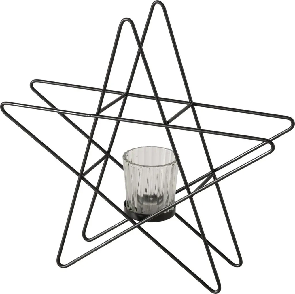 Boltze Photophore Étoile Déco de Noël Noire en Métal - 29,5 x 27,5 cm