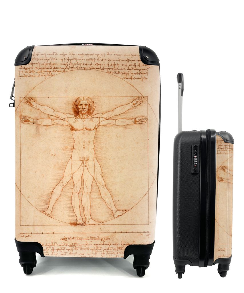 MuchoWow Koffer Handgepäck Trolley Rollkoffer Kleine Reisekoffer mit 4 Rollen - Der vitruvianische Mensch - Leonardo da Vinci - Cabin Size < 55x...