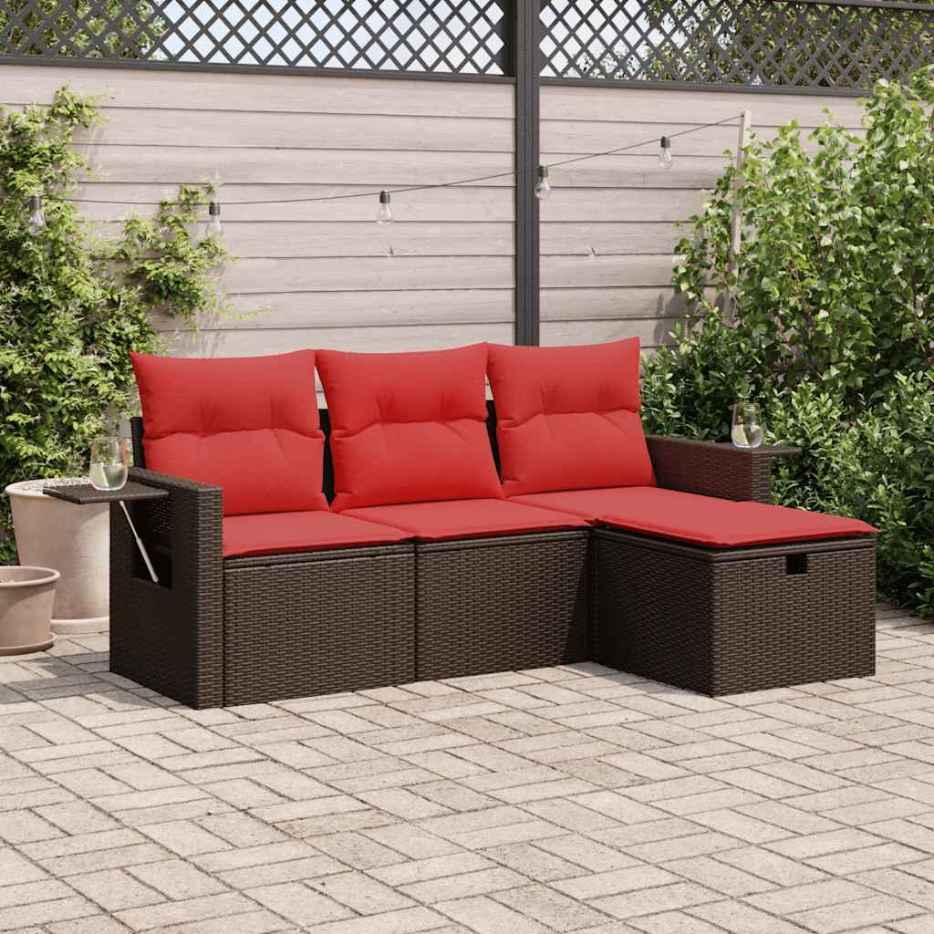 "Rabatt" 4-tlg. Garten-Sofagarnitur - mit sofa - mit Kissen Braun Poly Rattan - Lounge-Dining set CC11879