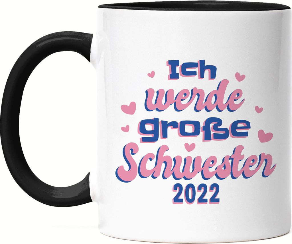 Ich Werde Große Schwester 2022 Tasse Schwarz Süßes Motiv Schwangerschaft Idee Geschenk Baby-News