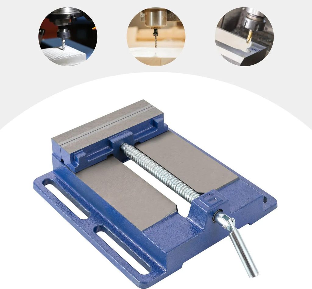 Schraubstock - Für Ständerbohrmaschine und Fräsmaschine - 145 mm Backenbreite - Tischmontage - Flachbacken - Blau