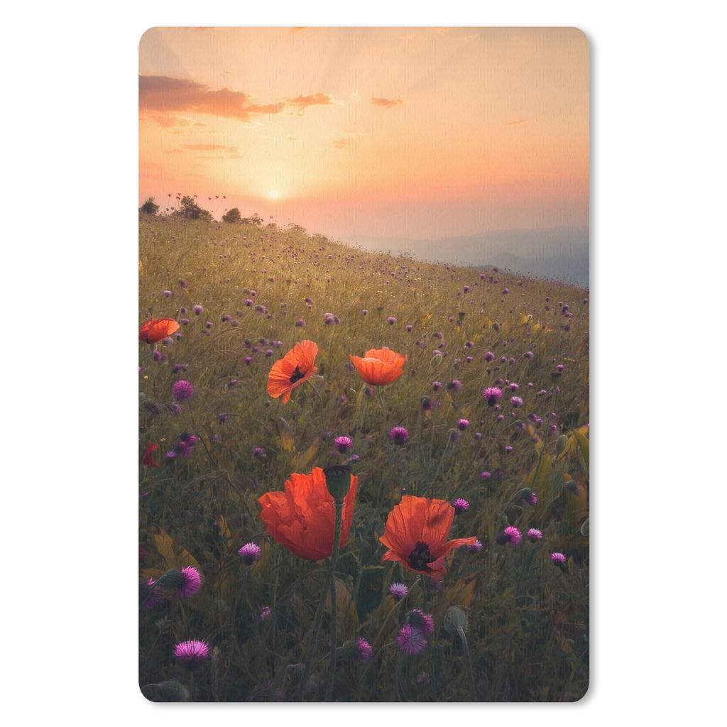 MuchoWow Mauspad Mousepad Blumenfeld - Gras - Pflanzen - Sonnenuntergang - Orange 18x27 cm - Mousepads - Maus Mat - Pad - Mausunterlage