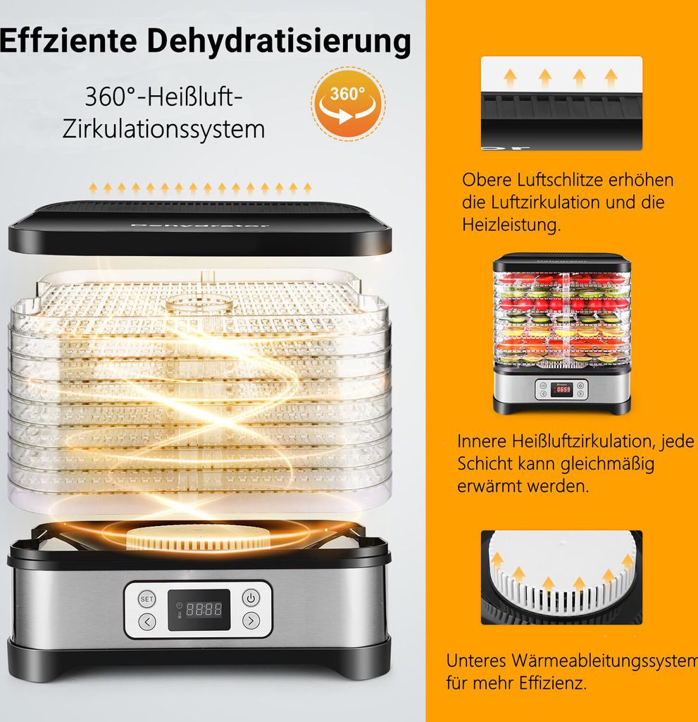 Tooluck 400W Edelstahl Dörrgerät mit 8 Ebenen, Produktbild 3