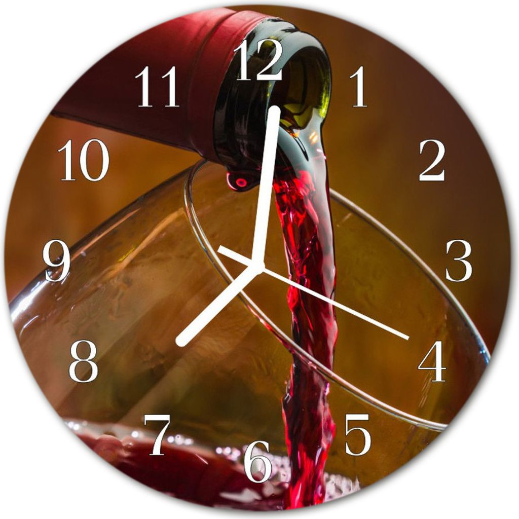 Glasuhr Wanduhr Küchenuhr Echt-Glas 30fi cm Wein rot