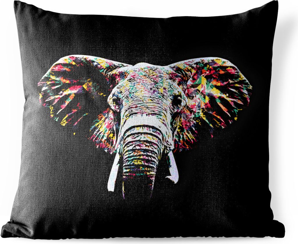 MuchoWow Outdoor Kissen - Elefant - Tiere - Farben - 40x40 cm - Wetterfest - Lounge Kissen - Kopfkissen - Interieur - Polster mit Bild