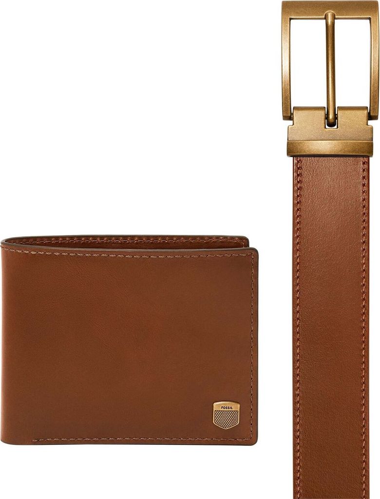 FOSSIL Leder Geldbörse Gürtel Hayes Gift Set Brown braun
