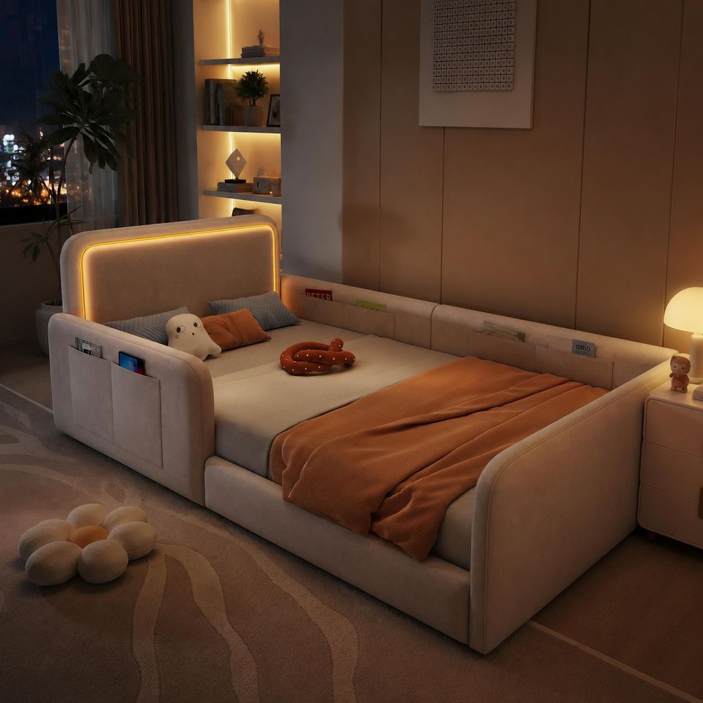 Gestoffeerd bed 90x200 cm, met LED-verlichting, met Productafbeelding 