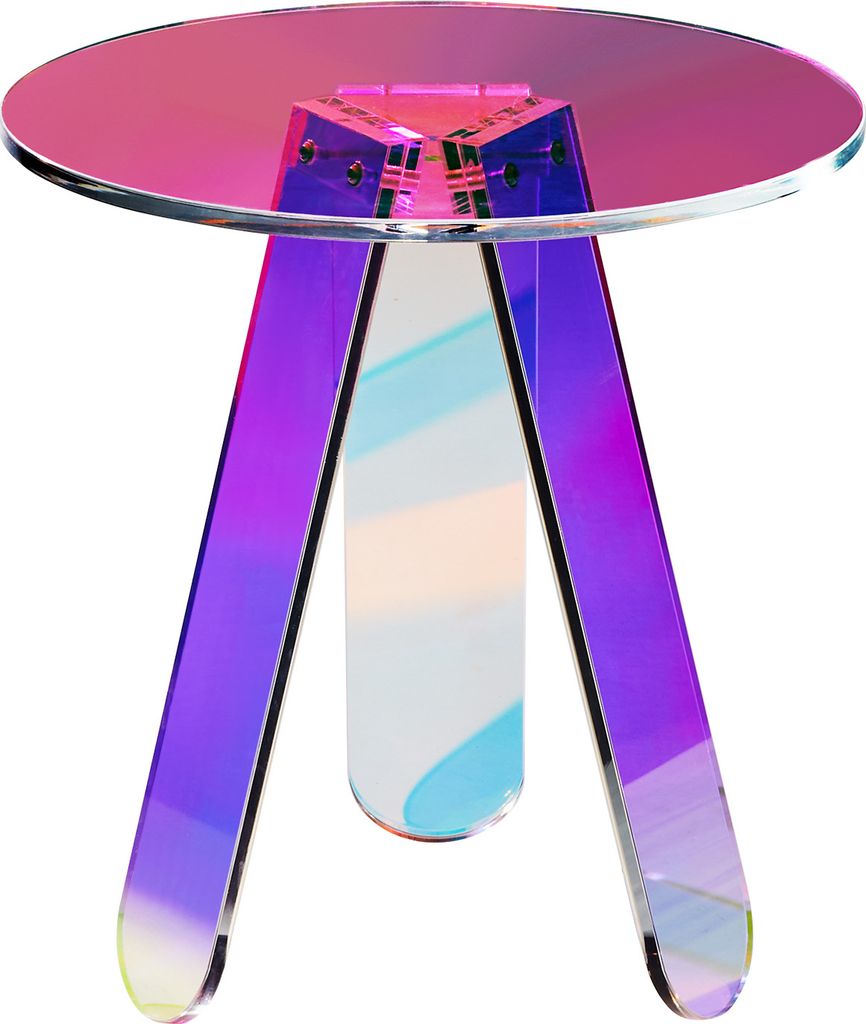 A small side table with a round top and three legs.