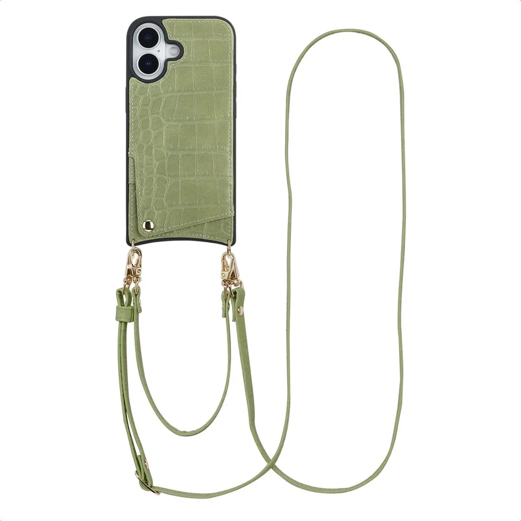 Selencia Nova Croco iPhone 17 Case Sage Green - Cordino & Card Holder