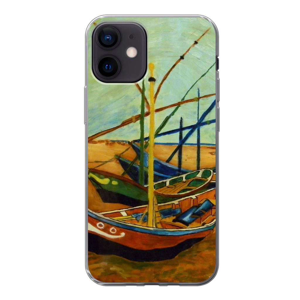 MuchoWow Handyhülle Schutzhülle Hülle für iPhone 12 Fischerboote am Strand - Vincent van Gogh Silikon Softcase Handy Hülle - Schutzhülle