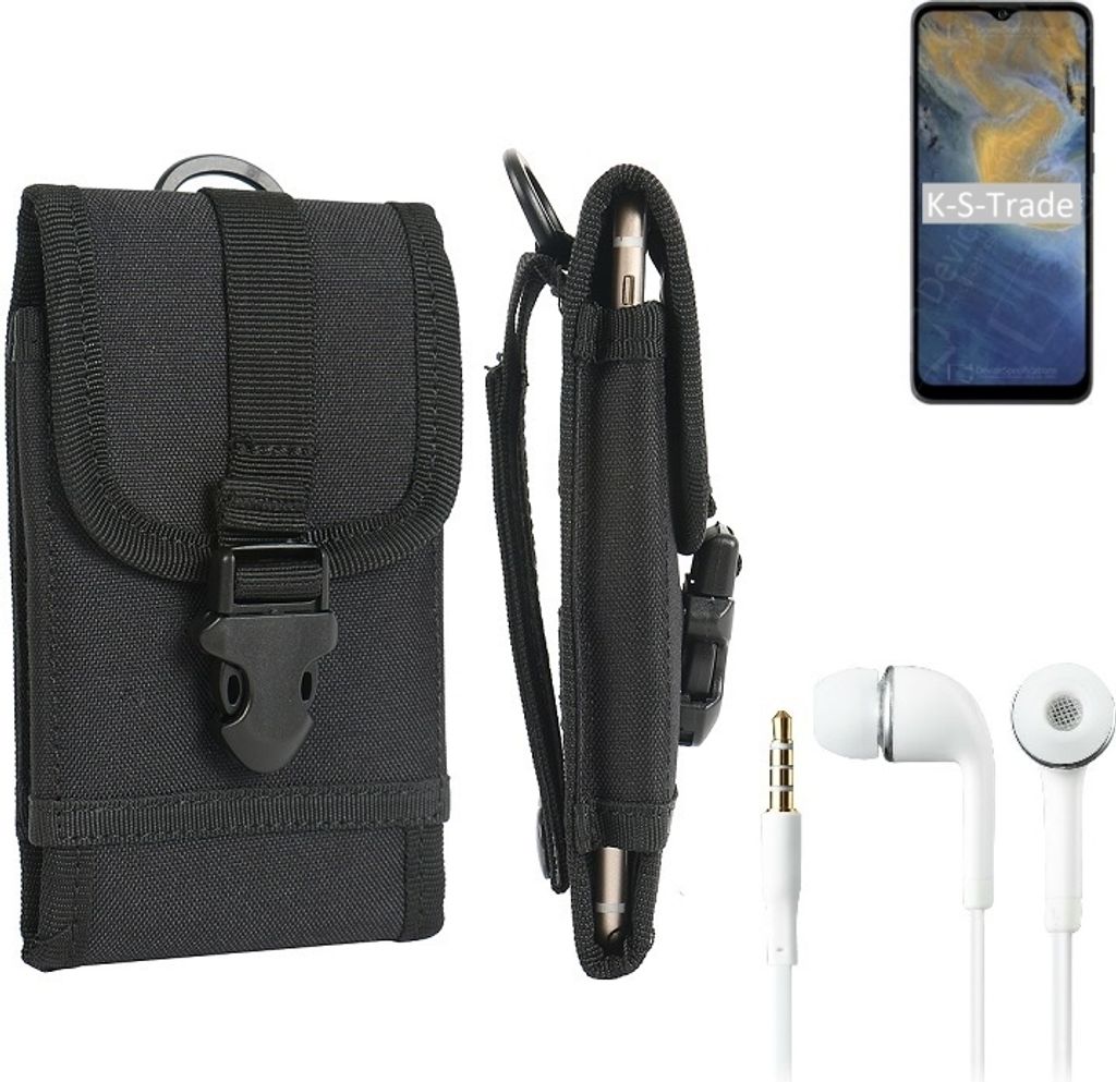 K-S-Trade Holster Schutz Hülle kompatibel mit ZTE Blade A51 Gürteltasche Handy Hülle Tasche outdoor Seitentasche schwarz 1x + Kopfhörer