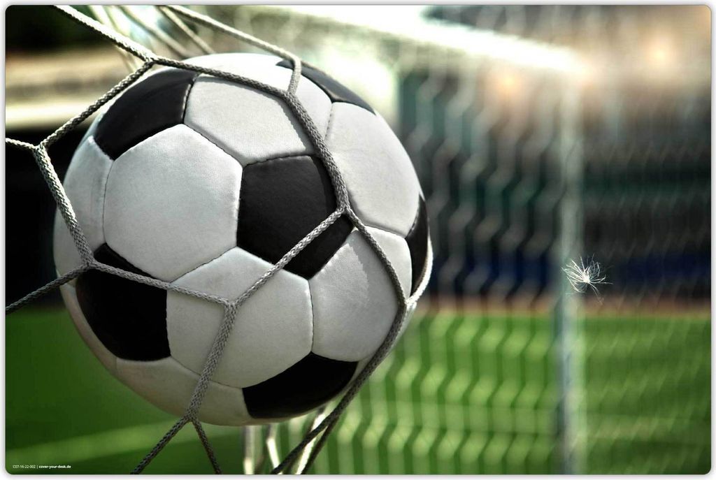 Schreibtischunterlage Kinder - abwaschbar – Fußball “Ball im Tor“ – aus premium Vinyl – 60 x 40 cm – Germany - Jungs / Jungen