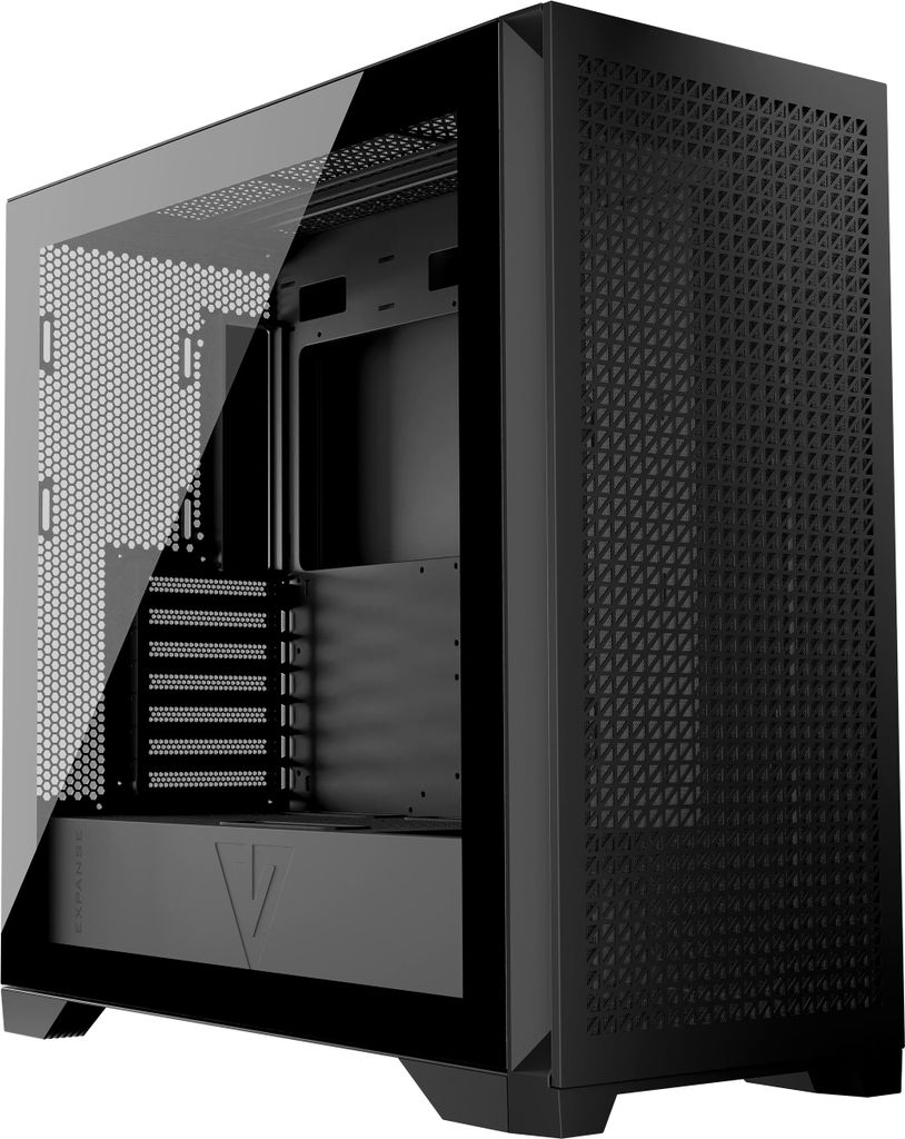 MODECOM Volcano Expanse T PC-Gehäuse, Schwarz, Midi Tower, ohne Lüfter, Sichtfenster aus gehärtetem Glas, kompatibel mit ATX Mainboards