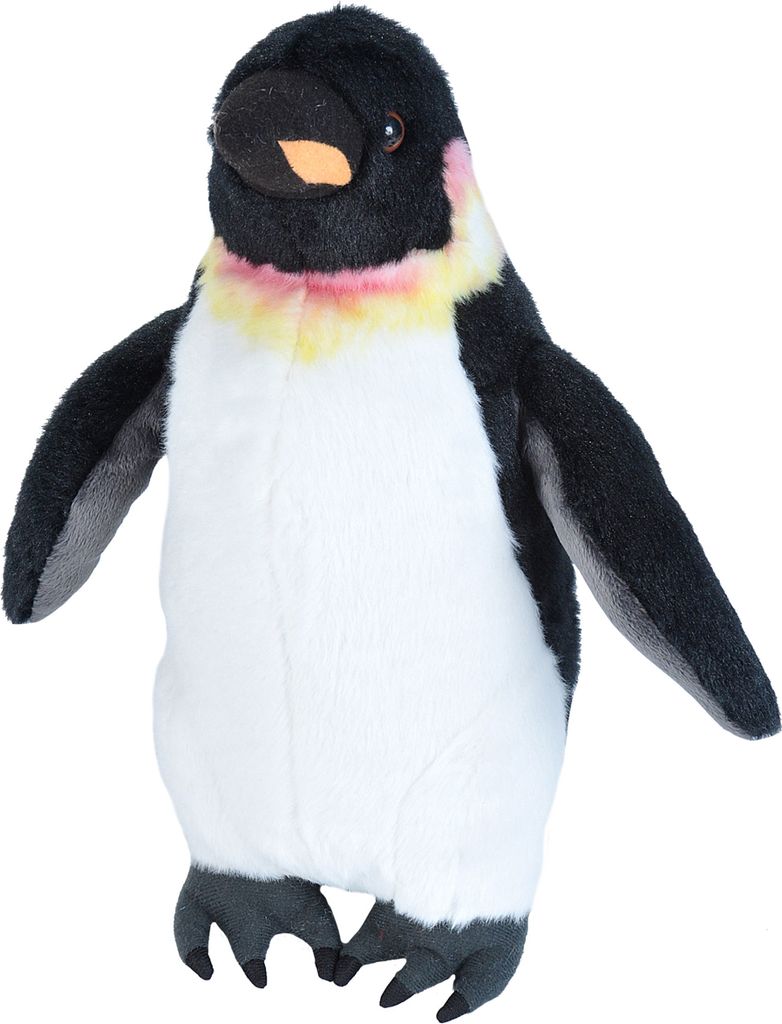 A plush toy penguin is shown against a white background.