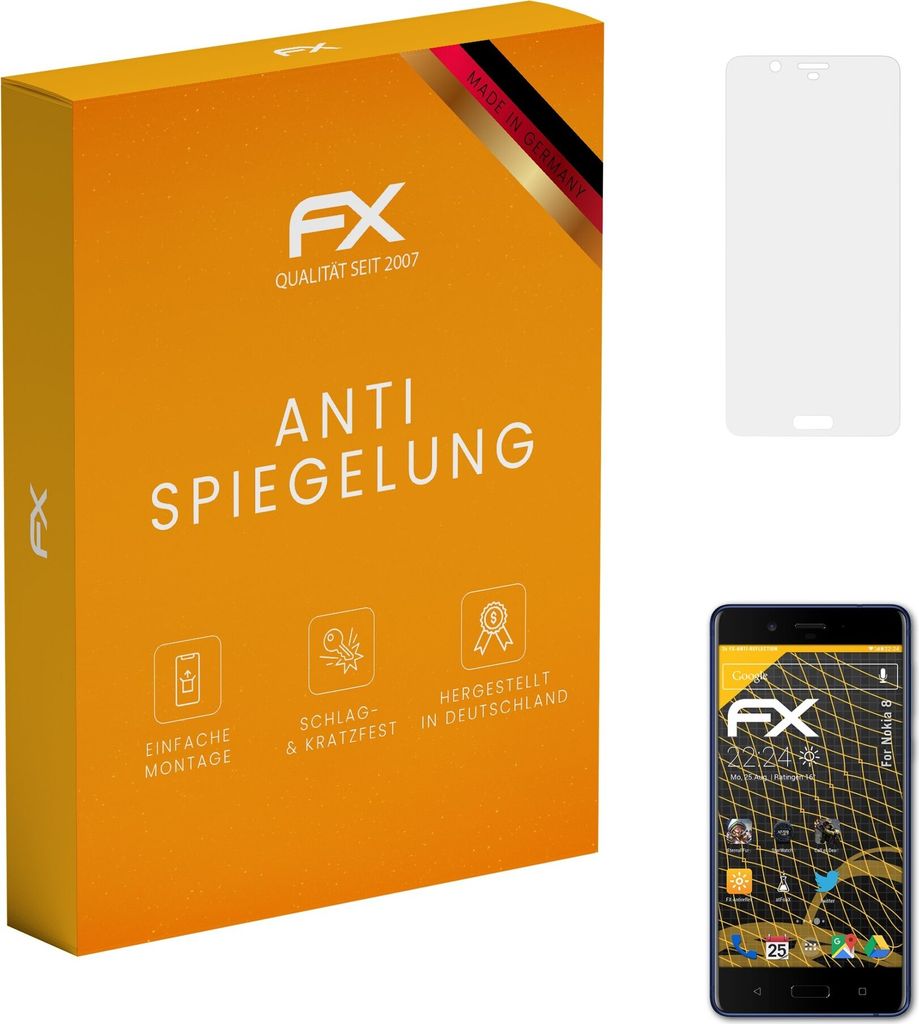 atFoliX FX-Antireflex 3x Schutzfolie kompatibel mit Nokia 8 Displayfolie