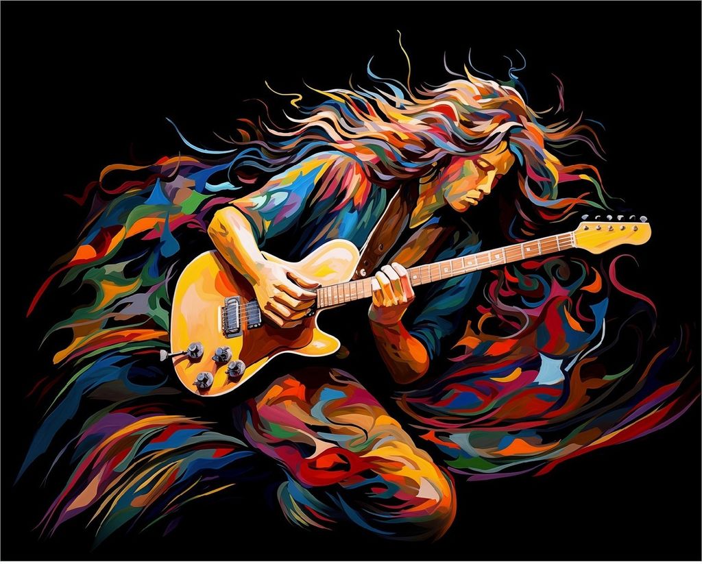 Wallario Poster - Farbiges Gitarrenspiel, Kunstdruck Größe: 40 x 50 cm
