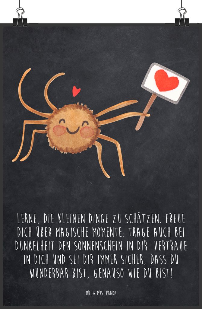 Mr. & Mrs. Panda Bild Spinne Agathe Motivation DIN A0 - Kreidetafel - Geschenk, Vertrauen, wandkunst, Deko, Glück, wanddeko, Wandbild, Liebe, Dank...