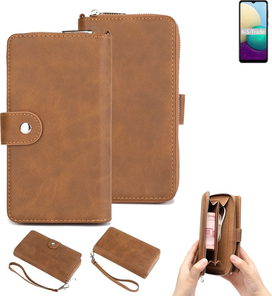 K-S-Trade Handyhülle Schutzhülle kompatibel mit Samsung Galaxy A02 & Portemonnee Tasche Handytasche Case Etui Geldbörse Wallet braun (1x)