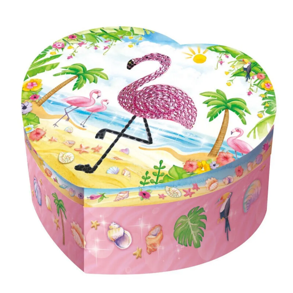 Coffret à bijoux musical Flamingo en forme de cœur pour chambre d'enfant