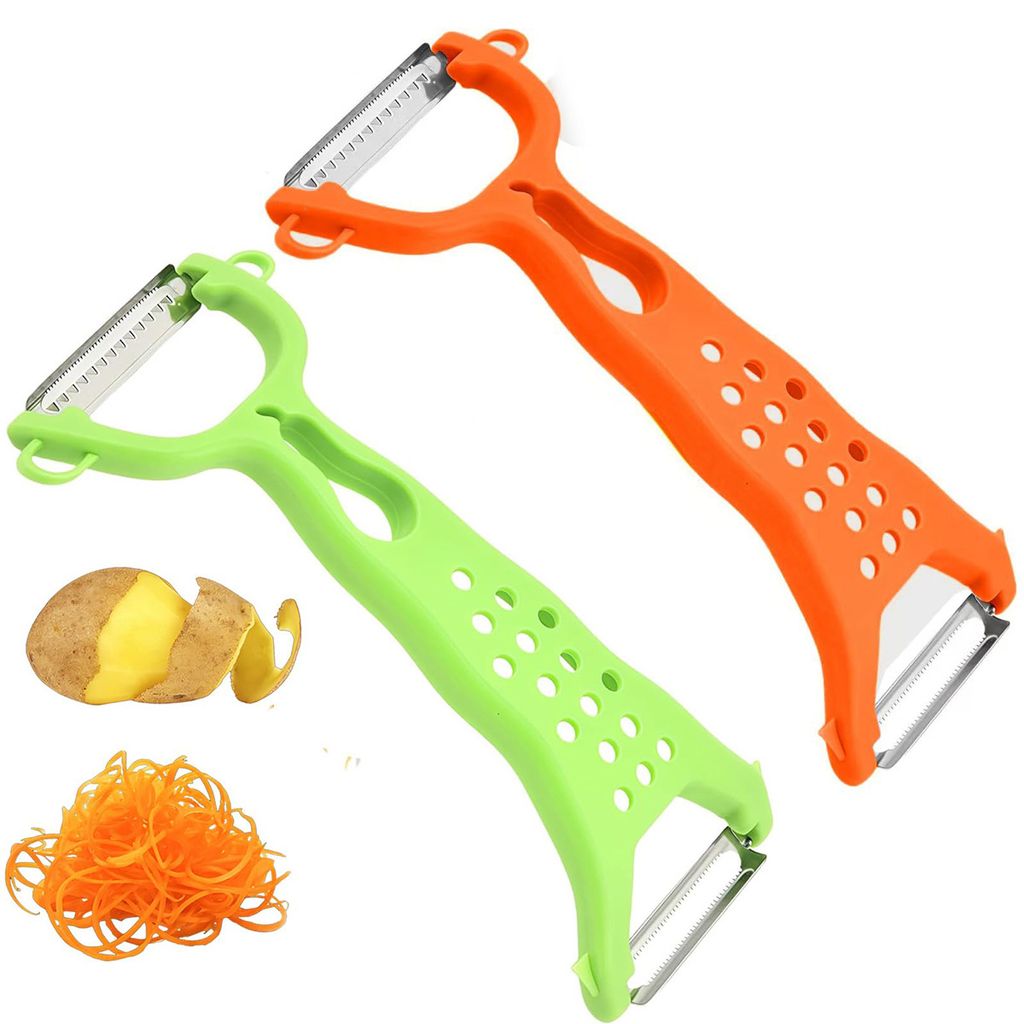 Sparschäler, 2 Stück Gemüseschäler, Edelstahl-Schäler, Werkzeug zum Schälen von Gemüse und Obst, Zerkleinerer, Multifunktionale Küchengeräte