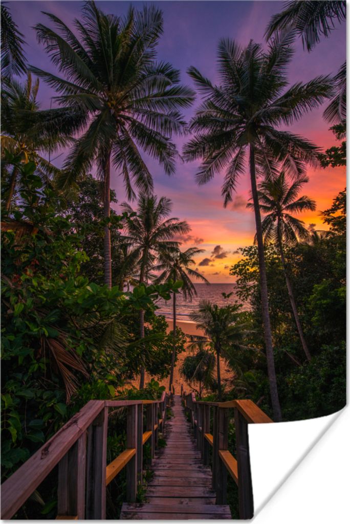 MuchoWow Poster Sonnenuntergang - Palmen - Strand 80x120 cm - Papierdruck