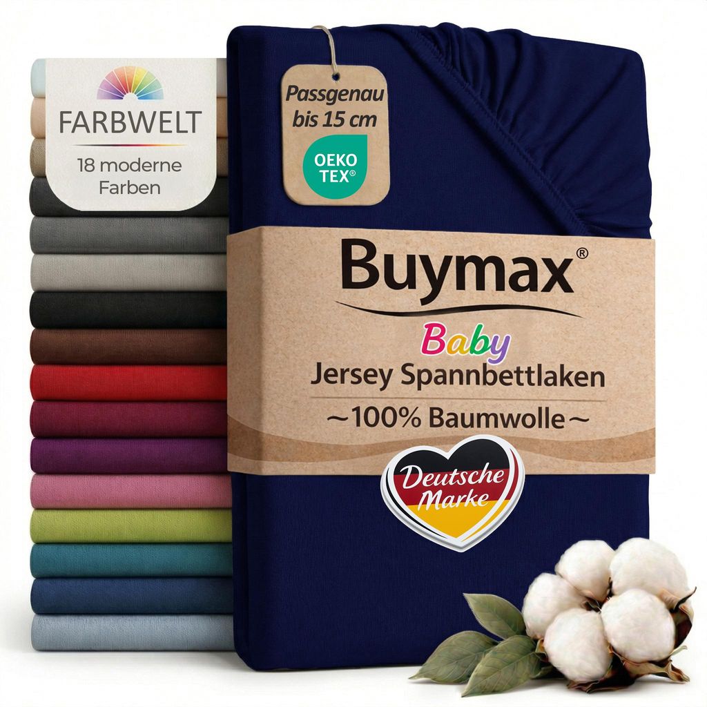 Buymax Baby Spannbettlaken 70x140 cm Marineblau, Jersey 100% Baumwolle, Kinderbett Bettlaken, bis 15 cm Matratzenhöhe