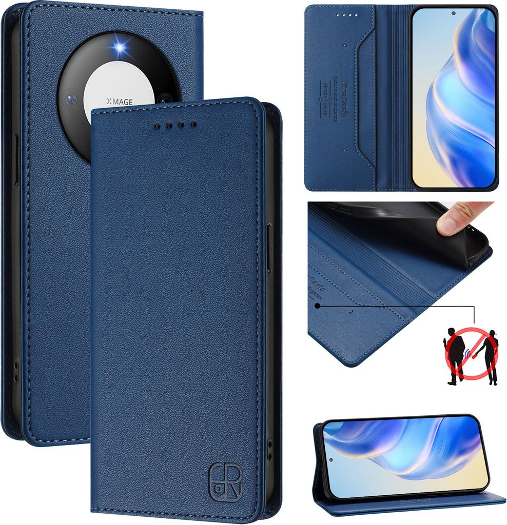 Lederhülle für Huawei Mate 60 Hülle Flip Brieftasche Kartenfächern Ständer Schutzhülle Blau