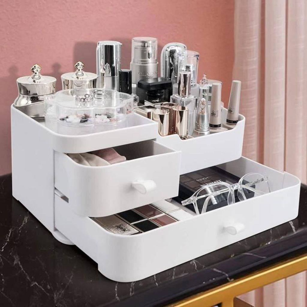 Make-up-Organizer – Aufbewahrungsschublade für Make-up – mit 2 Schubladen und 8 Fächern – Make-up-Aufbewahrungsbox – 27 x 17 x 12 cm