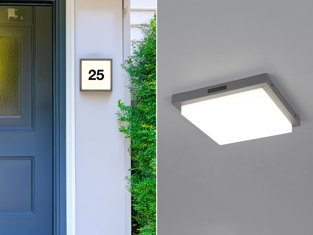 2er Set LED Außenwandleuchten eckig mit Bewegungsmelder & Hausnummer Beleuchtung